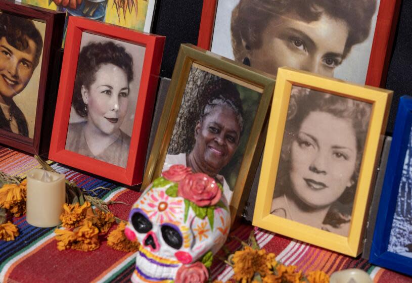 Los Angeles, CA - October 28: An offend honoring mothers at Gloria Molina Grand Park's 12th annual Downtown Dia de los Muertos, where parkgoers gathered to pay reverence at 19 altars created by professional artists and local community organizations on Saturday, Oct. 28, 2023 in Los Angeles, CA. (Brian van der Brug / Los Angeles Times)