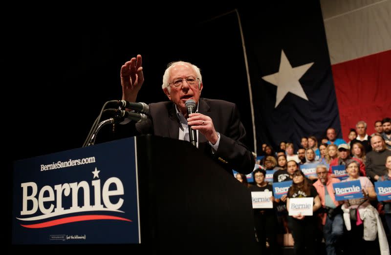 U.S. Democratic presidential candidate Senator Sanders addresses his first campaign rally after the Nevada Caucus in the Abraham Chavez Theatre in El Paso