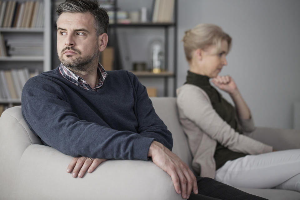 A couple looking away from each other