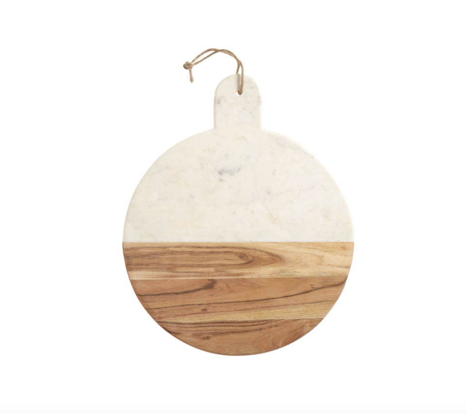 12) Round Marble & Acacia Wood Serving Board