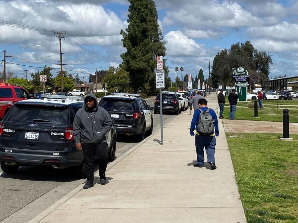 Police investigated a reported threat at Hoover High School in Fresno, California, on Friday, March 24, 2023.