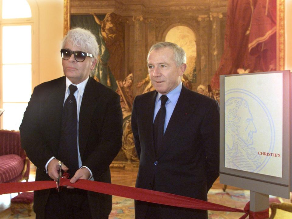 Karl Lagerfeld cuts ribbon of Christie's Paris office with François Pinault