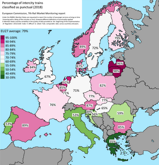 Los trenes españoles están por encima de la media europea en puntualidad. (Foto: Twitter / Comisión Europea)