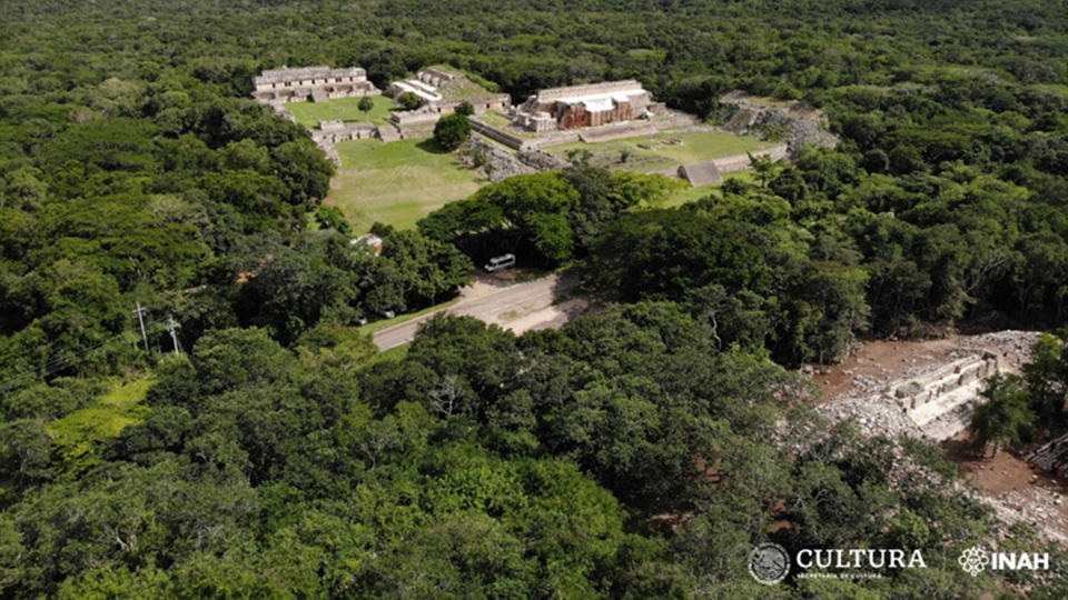 A view of the buildings in the Kabah archaeological zone.