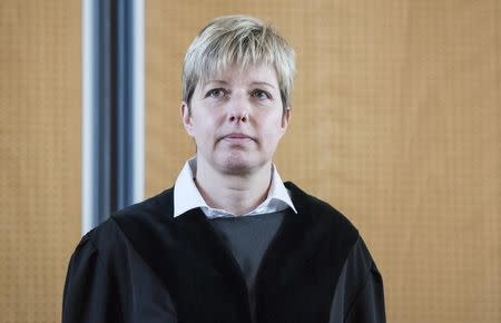 Judge Anke Grudda stands before the trial of Reinhold H., a 94-year-old former guard at Auschwitz in the courtroom in Detmold, Germany, February 11, 2016. REUTERS/Bernd Thissen/Pool