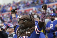 A Buffalo Bills fan cheers during the first half of an NFL football game between the Pittsburgh Steelers and the Buffalo Bills in Orchard Park, N.Y., Sunday, Oct. 9, 2022. (AP Photo/Joshua Bessex)