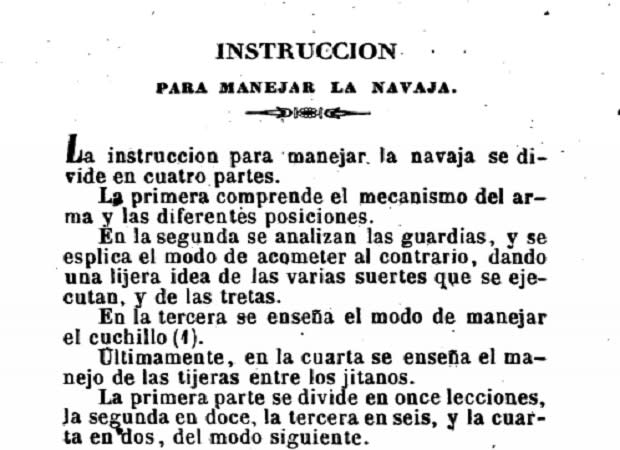 Instrucciones para manejar la navaja del ‘Manual del baratero’ (imagen extraida directamente del libro)