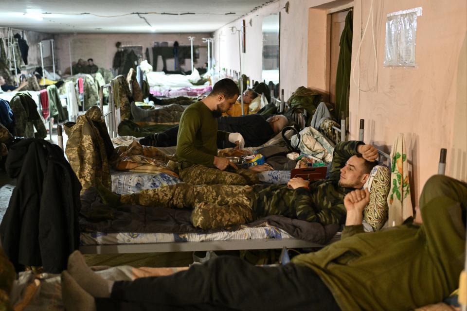 Ukrainian servicemen who sustained concussions or minor injuries are recovering in a field hospital near a frontline in the Donetsk region (AFP via Getty Images)