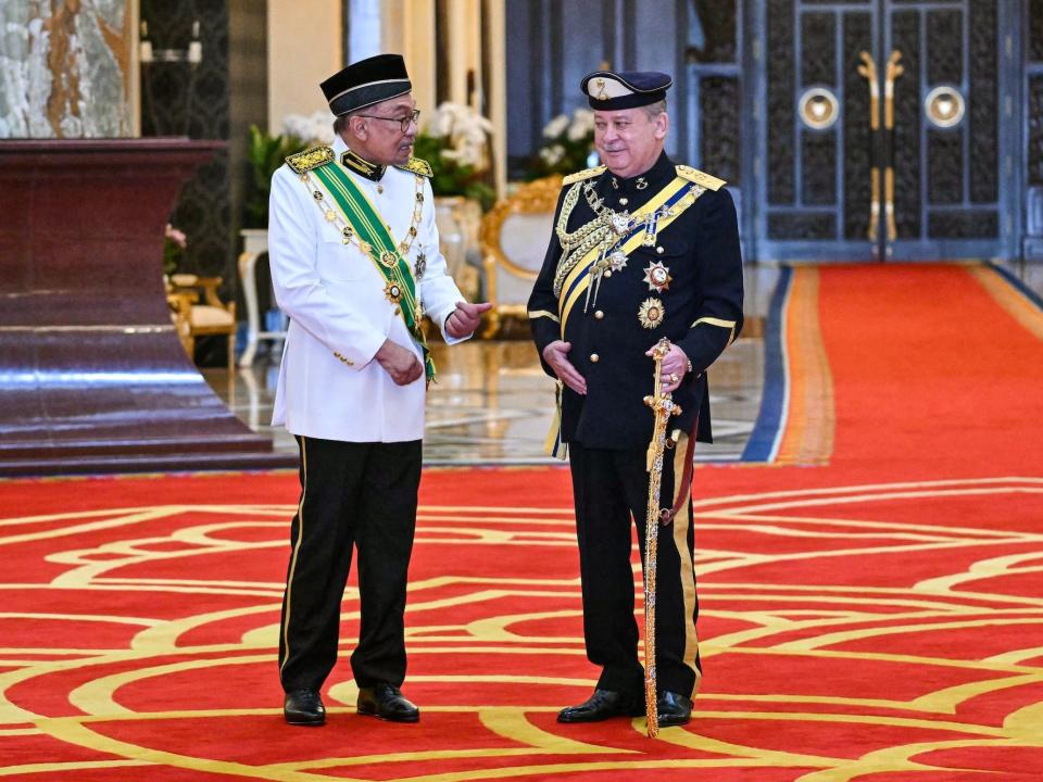 King of Malaysia Sultan Ibrahim Iskandar and Malaysia's Prime Minister Anwar Ibrahim