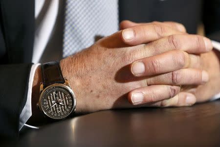 REFILE - CORRECTING NAME Parmigiani spokesman Flavien Gigandet speaks during an interview with Reuters at the Salon International de la Haute Horlogerie (SIHH) watch fair in Geneva, Switzerland, January 17, 2017. REUTERS/Pierre Albouy