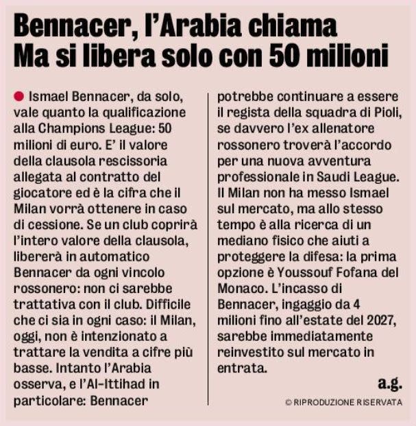 GdS: €50m or no deal – Milan make Bennacer demand clear amid Saudi interest