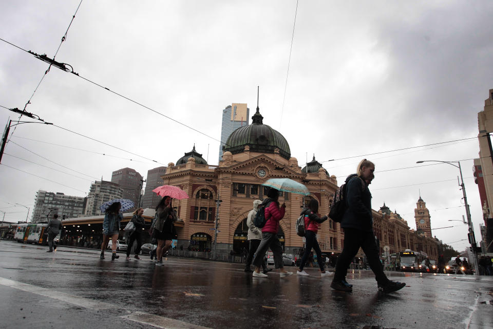 Flinders Street Station is seen on a rainy day in Melbourne in May last year. (AAP Image/Stefan Postles)