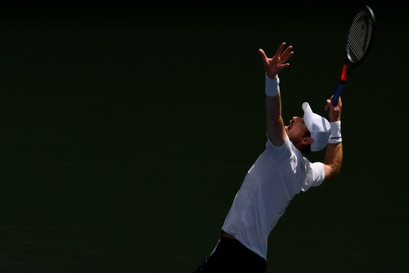 FILE PHOTO: Sep 1, 2020; Flushing Meadows, New York, USA; Andy Murray of the United Kingdom serves against Yoshihito Nishioka of Japan (not pictured) on day two of the 2020 U.S. Open tennis tournament at USTA Billie Jean King National Tennis Center