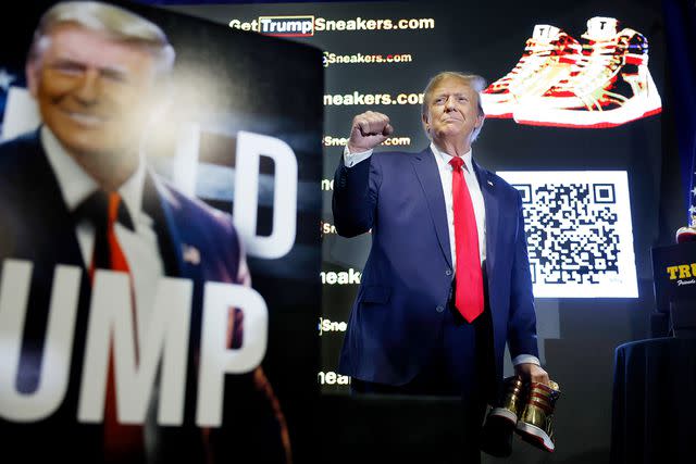 <p>Chip Somodevilla/Getty </p> Donald Trump at Sneaker Con in Philadelphia, Pennsylvania, on Feb. 17.