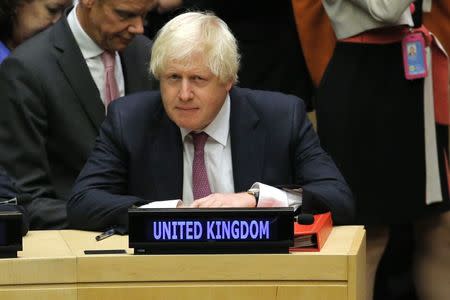 Britain's State Secretary for Foreign and Commonwealth Affairs Boris Johnson attends a session on reforming the United Nations at UN Headquarters in New York, U.S., September 18, 2017. REUTERS/Lucas Jackson