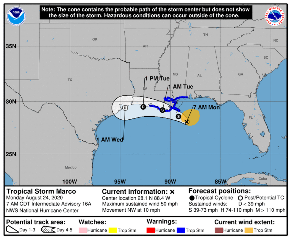 Tropical Storm Marco continues to weaken as it inches closer to Louisiana. 