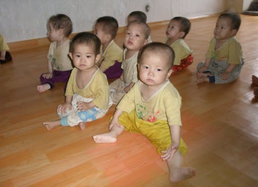 File photo of malnourished children at an orphanage in Chongjin City, in North Korea's North Hamgyong province. North Korea's chief nuclear envoy says UN atomic inspectors will return soon to his country as part of a food aid deal with the United States, according to a news report Tuesday