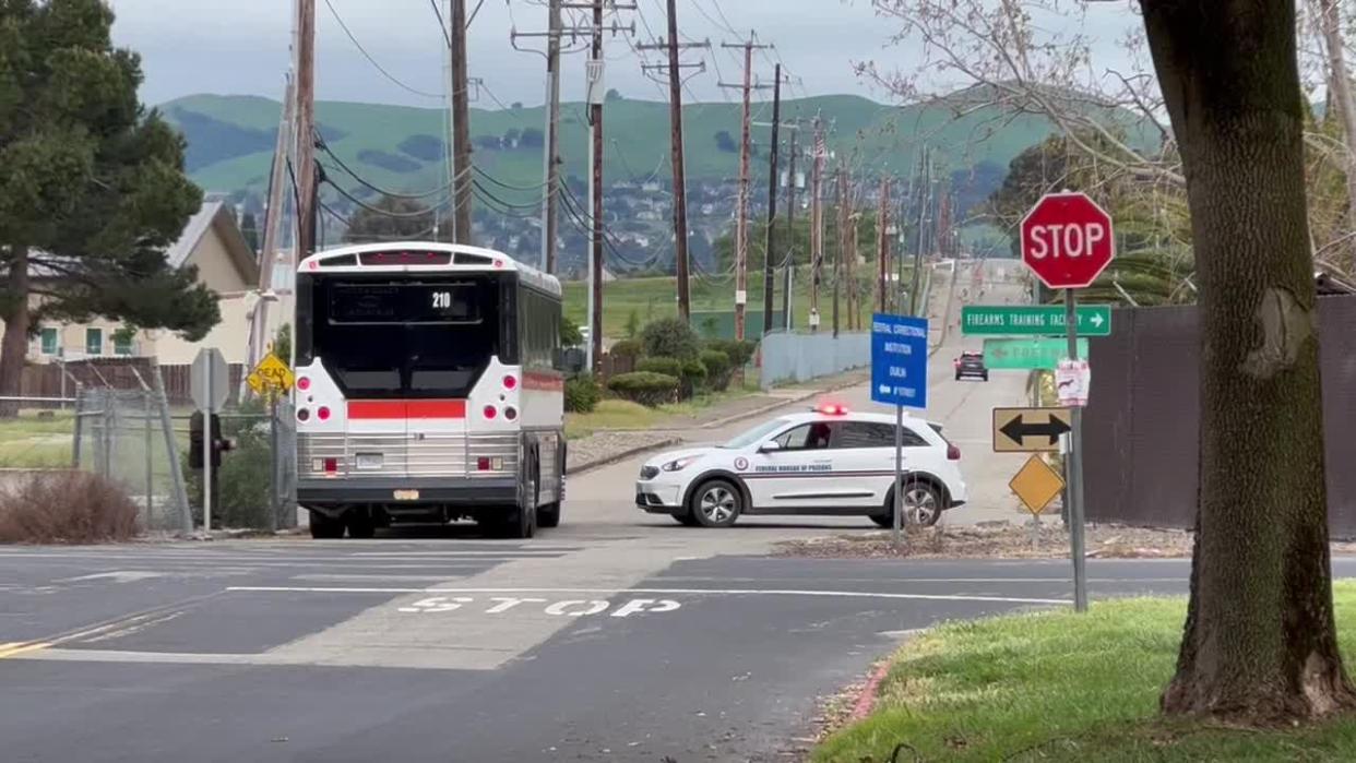 <div>A bus leaves FCI Dublin on April 15, 2024, as the BOP announced the prison would be closing.</div>