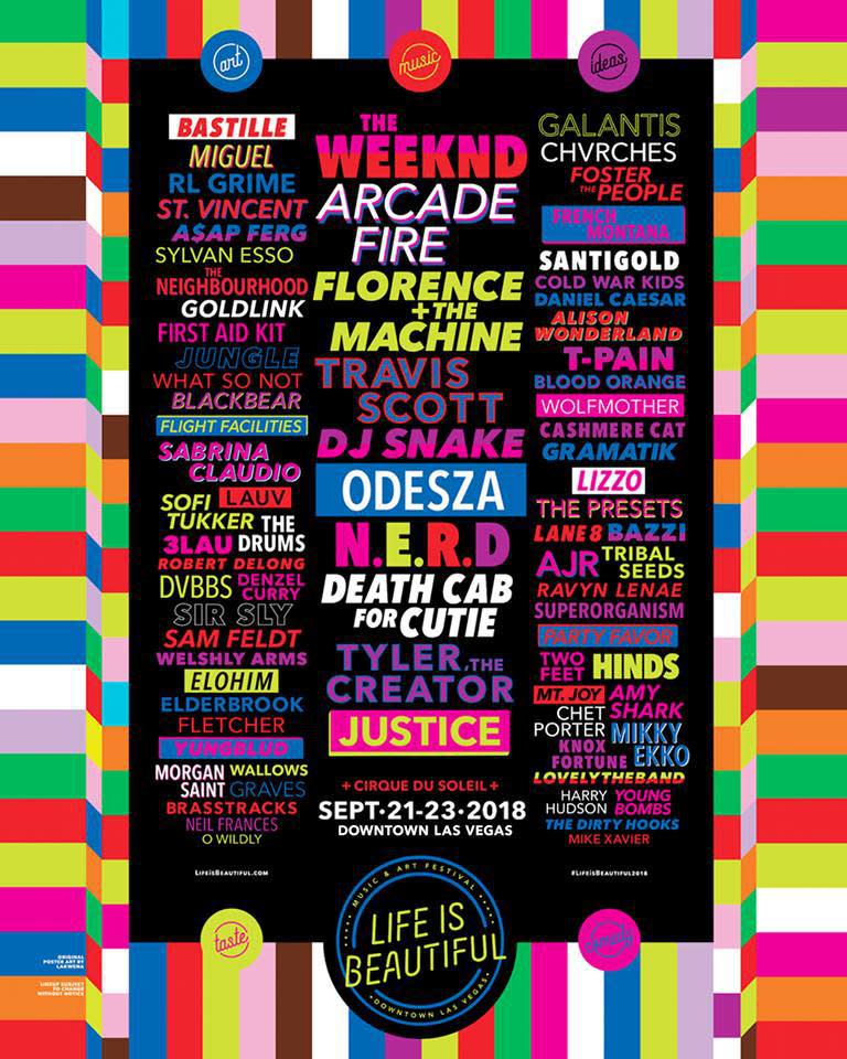 Arcade Fire, Florence and the Machine, The Weeknd, Justice, St. Vincent, CHVRCHES, Death Cab For Cutie, and Santigold are among the acts set to hit Vegas this September.