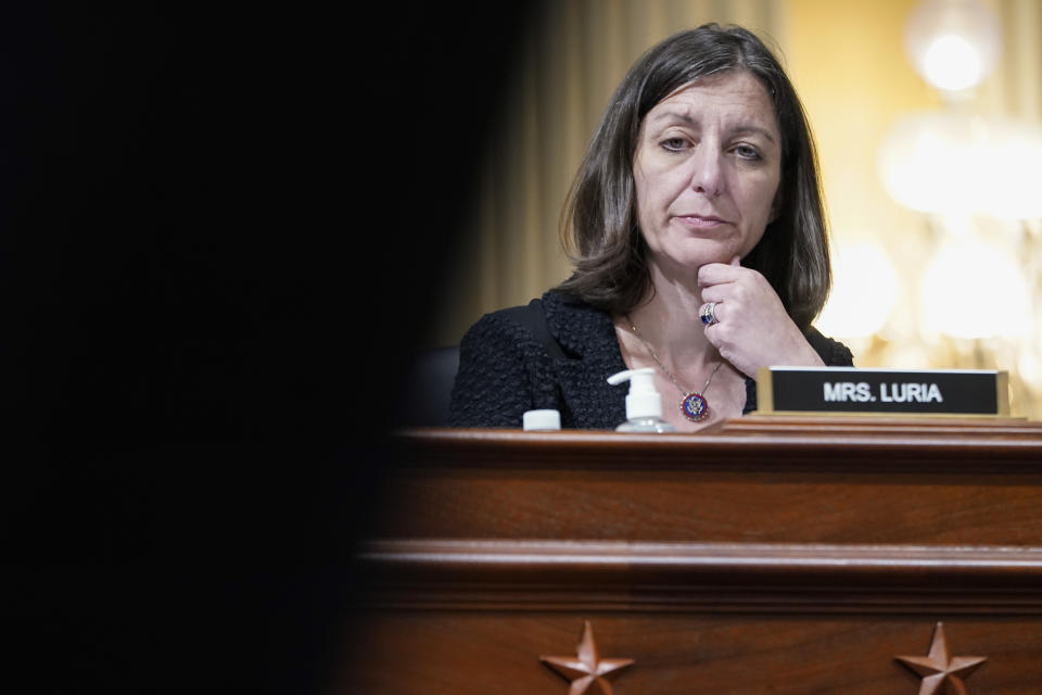 Rep. Elaine Luria, D-Va., listens as the House select committee investigating the Jan. 6 attack on the U.S. Capitol holds a hearing at the Capitol in Washington, Tuesday, July 12, 2022. Luria and Rep. Adam Kinzinger, R-Ill., who will lead questioning in the closing summer hearing of the Jan. 6 committee on July 21, are from opposite parties but agree emphatically on one thing: the investigation into the deadly insurrection at the U.S. Capitol is worth sacrificing their political careers. (AP Photo/Jacquelyn Martin, File)