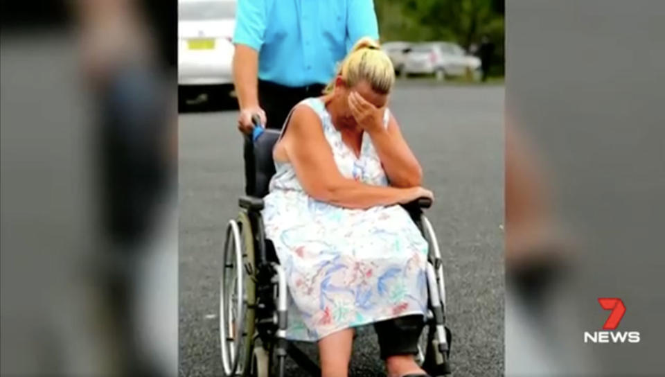 Michelle Currey, pictured here in a wheelchair, is a self-admitted methamphetamine addict. Source: 7 News