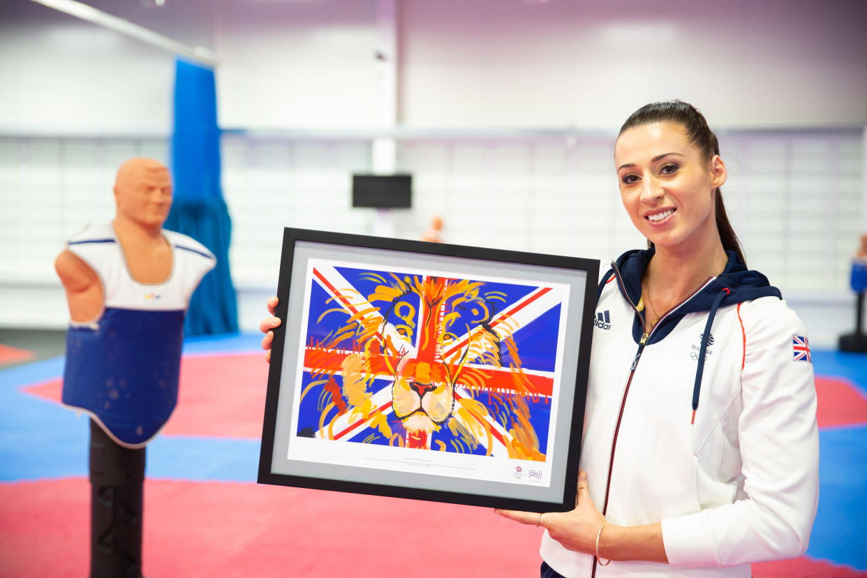 Joe Joyce's unique piece of artwork was presented to taekwondo star Bianca Walkden - and will also grace Purplebricks sales boards this summer