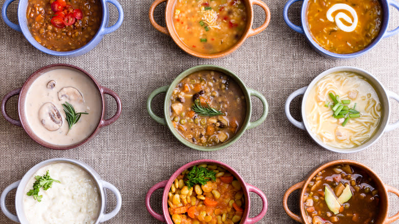 Various bowls of soups