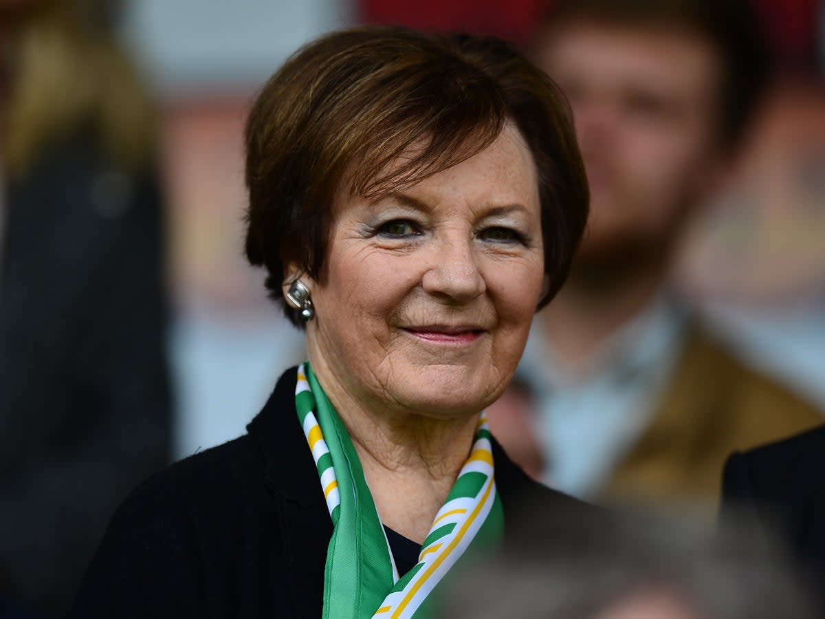 Delia Smith, Norwich City majority shareholder is seen on the stand prior to the Barclays Premier League match between Norwich City and Newcastle United at Carrow Road on April 2, 2016 (Getty Images)