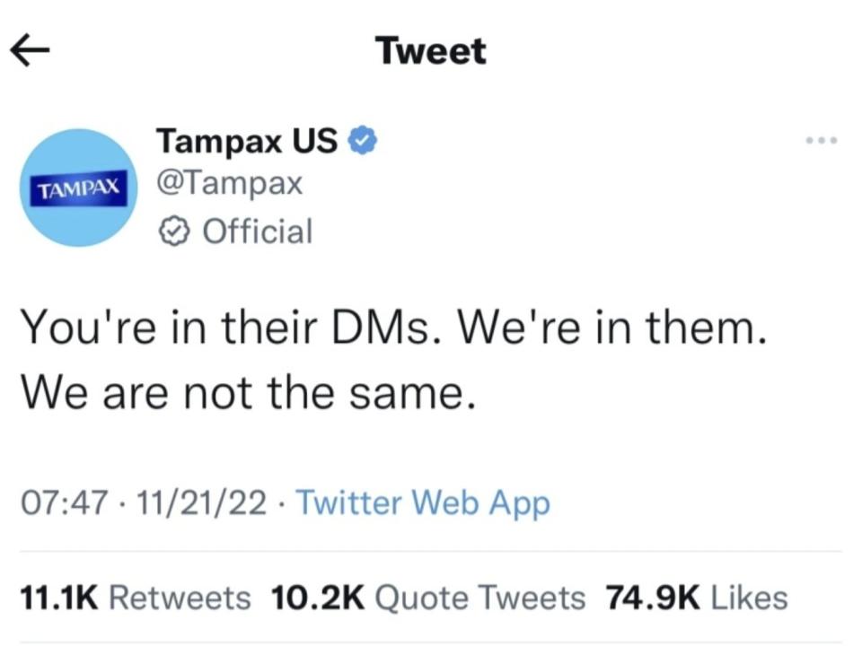 A since deleted tweet from Tampax US Twitter account