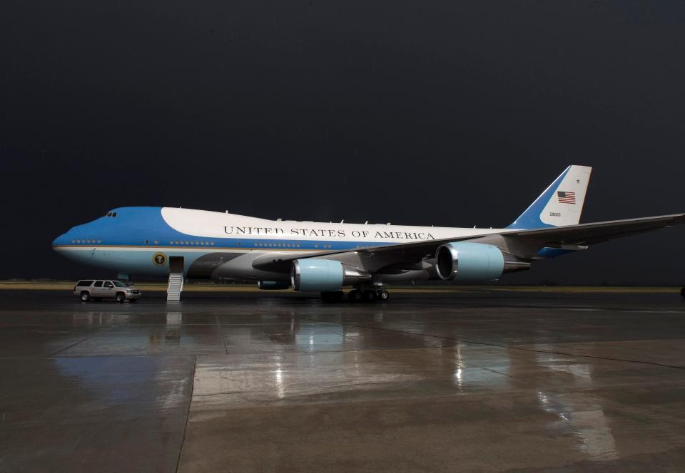 Air Force One on the tarmac at Gallatin Field.