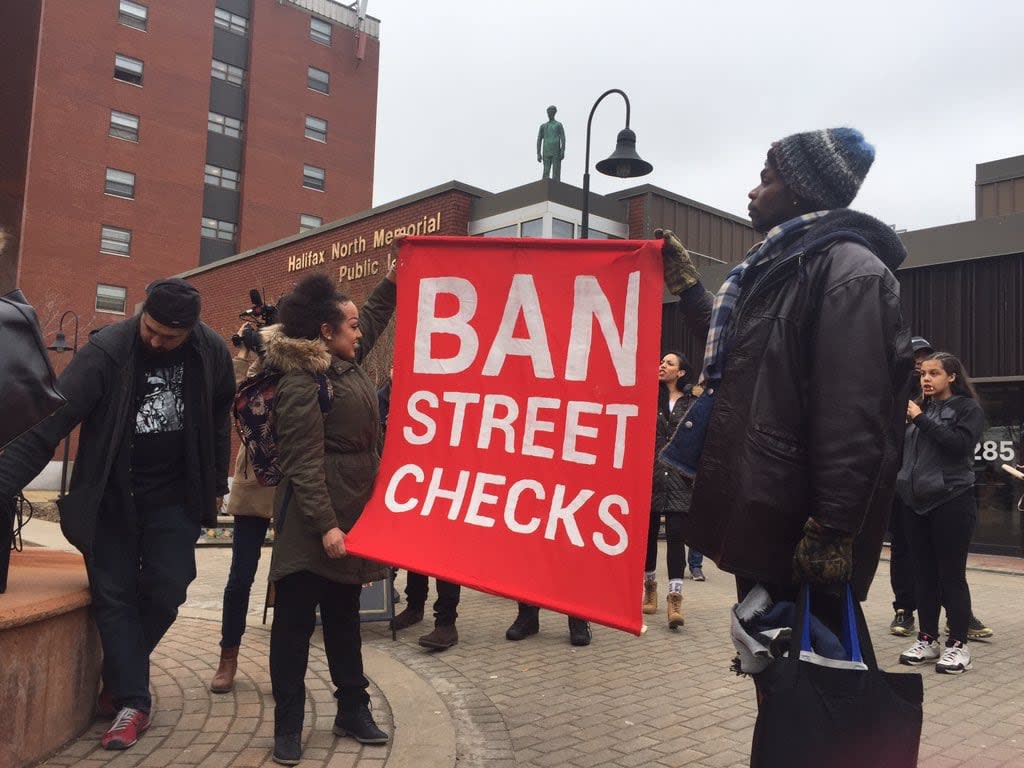 A march against street checks was held in Halifax in 2019. The Nova Scotia government banned the practice that same year. (Anjuli Patil/CBC - image credit)