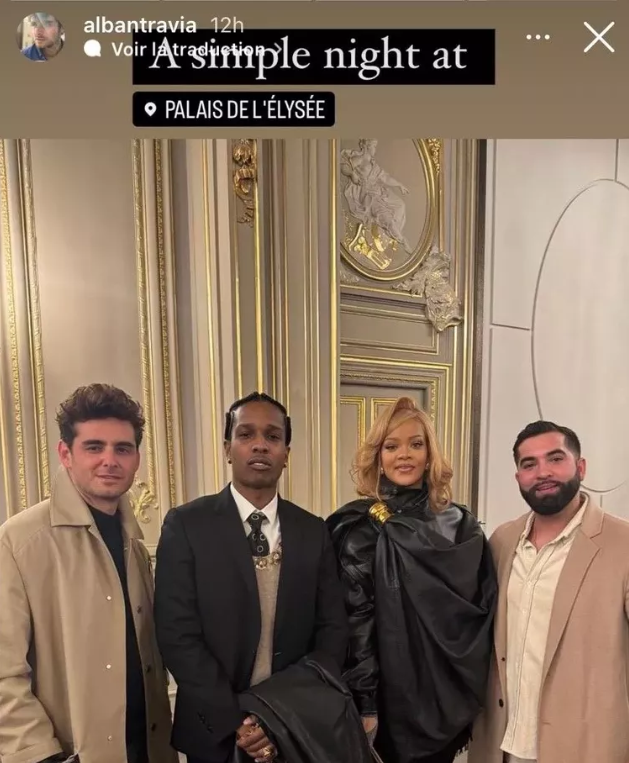 Rihanna et Asap Rocky posent aux côtés de Kendji Girac et son manager Alban Travia.