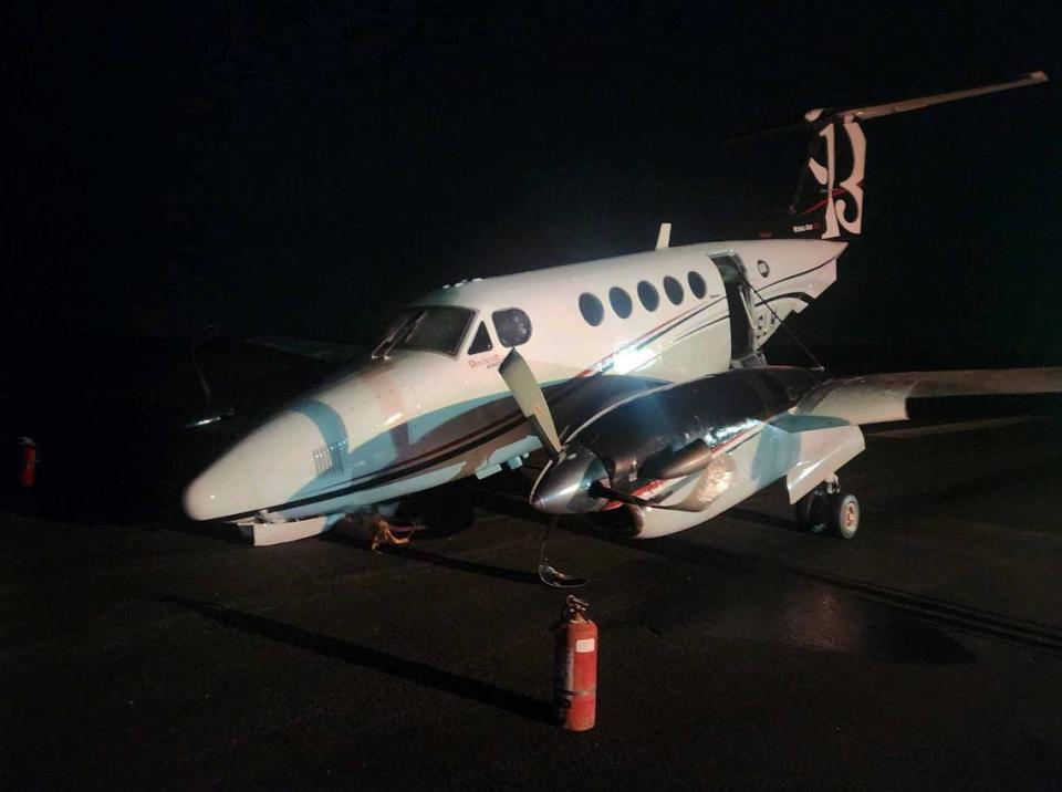 The collision with the deer caused the propellers to hit the runway at the Lowcountry Regional Airport, damaging the engines and disabling the plane.