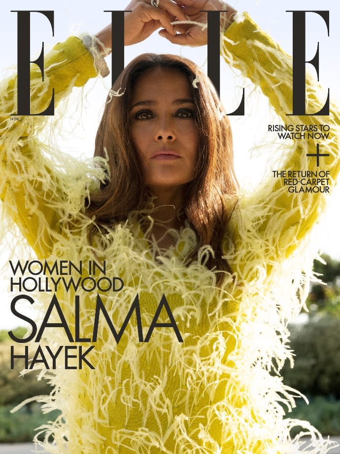 Salma Hayek on the cover of Elle’s Women in Hollywood issue - Credit: Greg Williams.