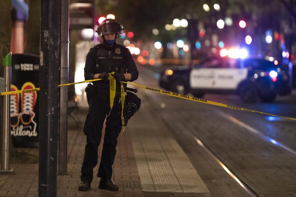 Un policier à Portland, samedi 29 août 2020 - Nathan Howard - Getty Images North America