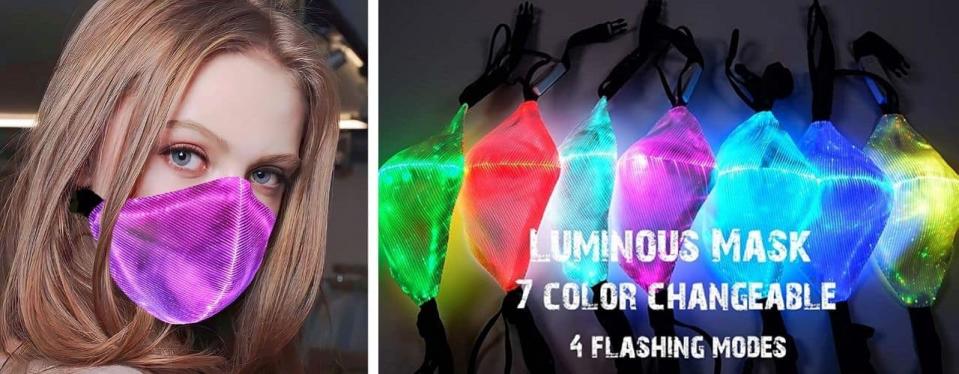 7 Color Lights LED Light up Face Mask USB Rechargeable