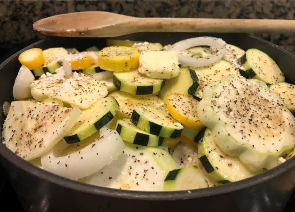 Summer squash and onions stewed by Social Butterfly Columnist/Food Q&A Reporter Kristi K. Higgins with The Progress-Index, part of the USA TODAY Network.