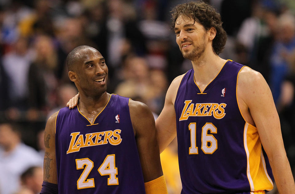 Kobe Bryant and Pau Gasol won a pair of championships together. (Photo by Ronald Martinez/Getty Images)