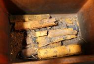 Filters from a workshop containing gold are pictured before recycling at Swiss refinery Metalor in Marin