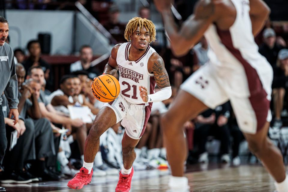 Martavious Russell during the game between the Arkansas-Pine Bluff Golden Lions and the Mississippi State Bulldogs at Humphrey Coliseum in Starkville, MS.