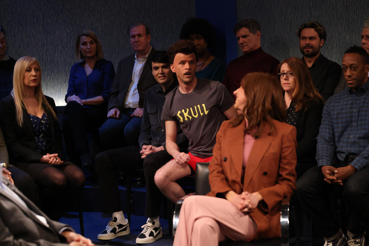 Heidi Gardner found it hard to keep a straight face during the sketch. (Will Heath/NBC via Getty Images)