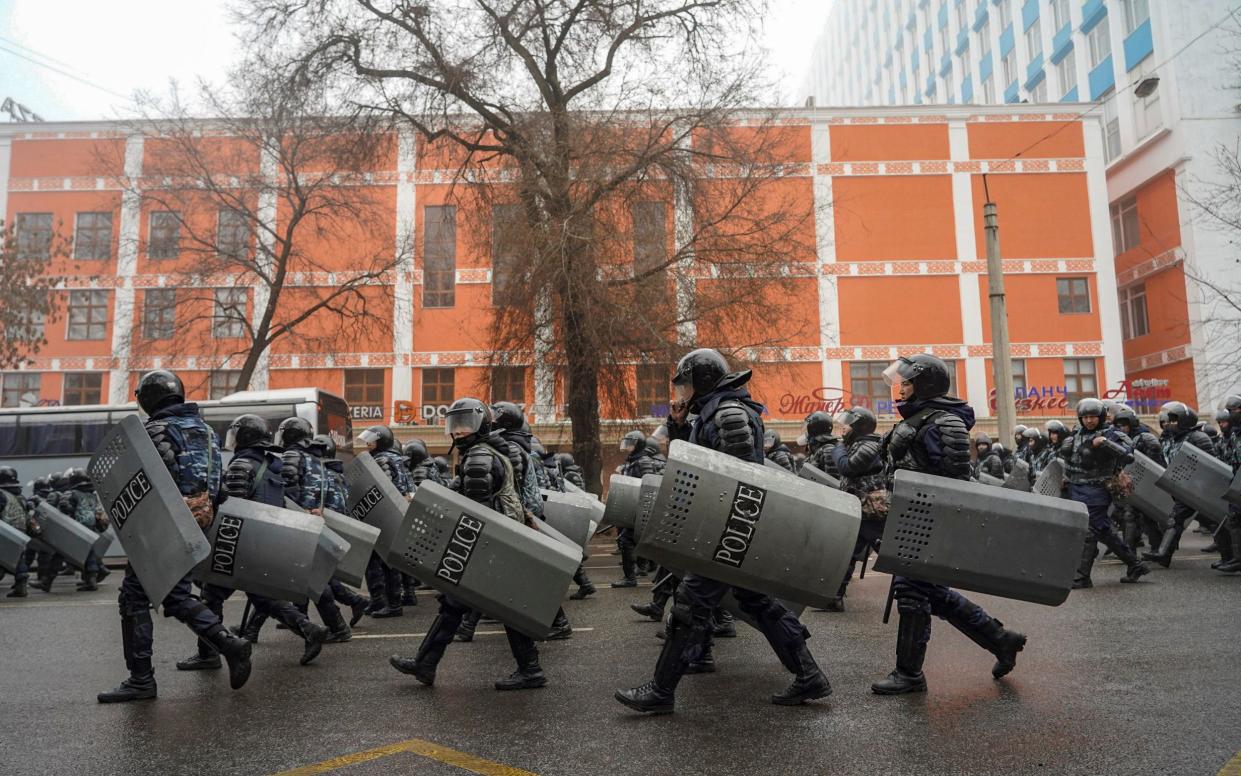 Kazakh policemen during protests over a hike in energy prices in Almaty, Kazakhstan, 05 January - EPA