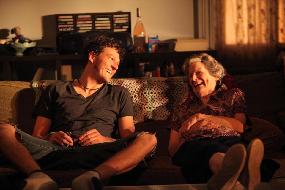 In this undated image released by Philip Rinaldi Publicity, Gabriel Ebert, left, and Mary Louise Wilson are shown in a scene from the Lincoln Center Theater production of "4000 Miles," in New York. (AP Photo/Philip Rinaldi Publicity, Erin Naiano)