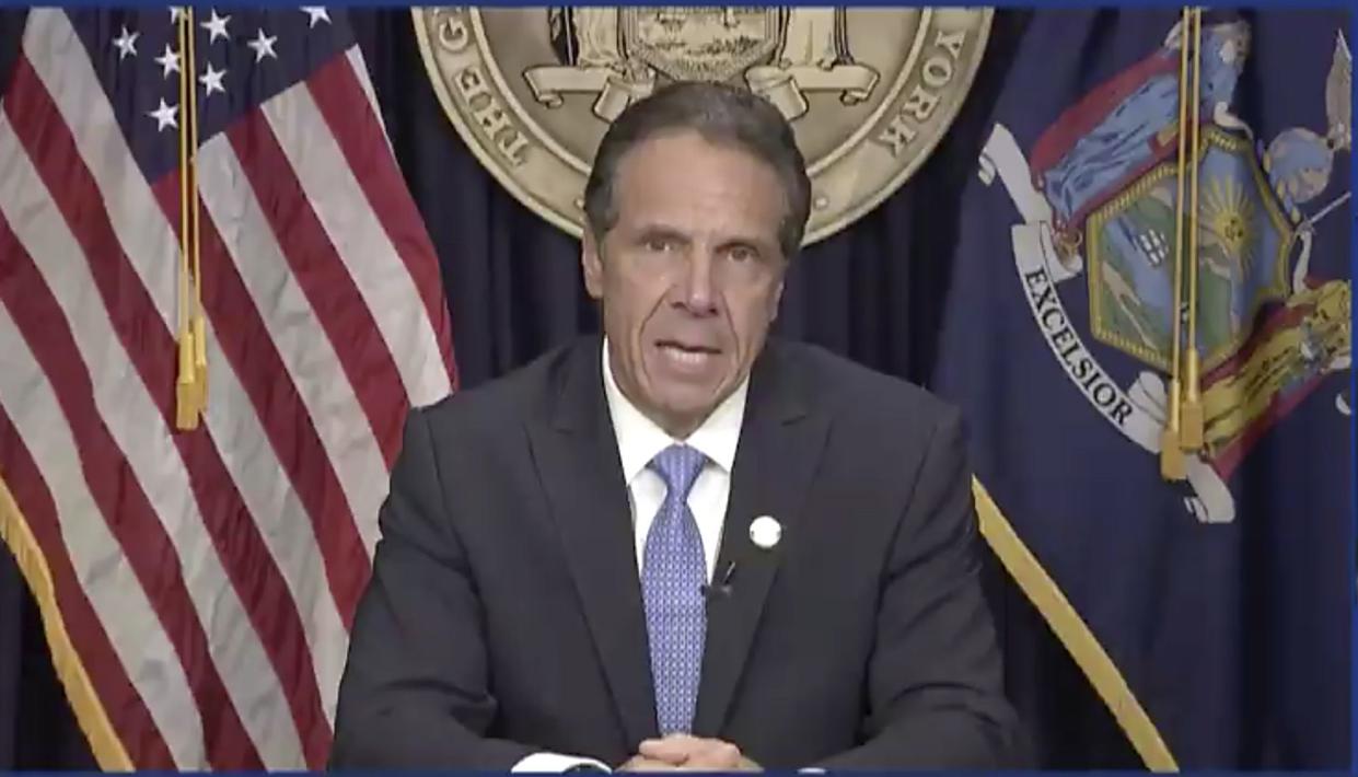 In this still image from a video, Gov. Andrew Cuomo speaks during a news conference in New York on Tuesday, Aug. 10, 2021. Cuomo has resigned over a barrage of sexual harassment allegations in a fall from grace a year after he was widely hailed nationally for his detailed daily briefings and leadership during the darkest days of COVID-19.