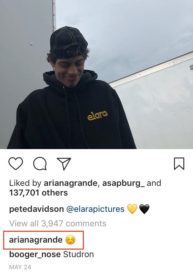 pete davidson instagram ariana comment may 24