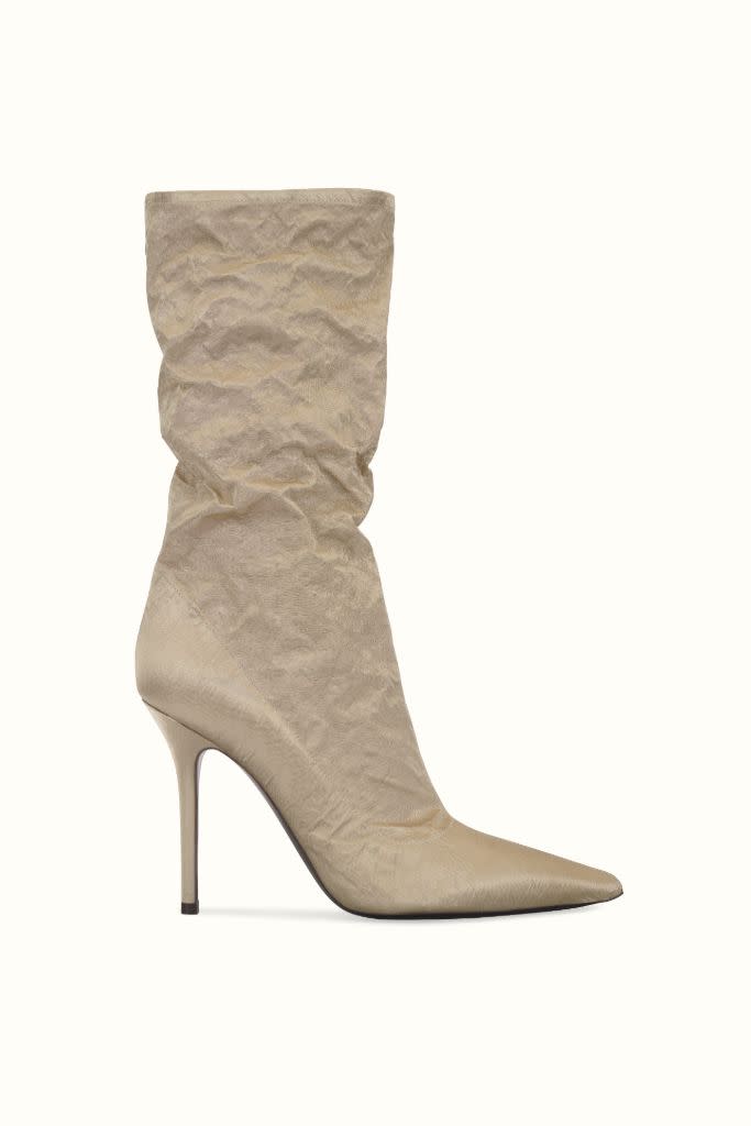 The Parachute, a crinkly calf boot with a stiletto heel from Rihanna’s latest Fenty drop for 2020. - Credit: Courtesy of Fenty