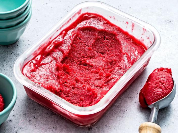 Depending on the fruit you choose, this sorbet takes minutes to throw together (Scott Suchman/The Washington Post)