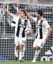 El argentino Paulo Dybala festeja tras anotar el primer gol de la Juventus ante el Milan, el sábado 6 de abril de 2019 (Alessandro Di Marco/ANSA via AP)