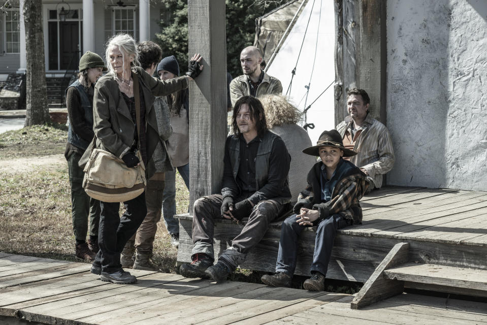 Melissa McBride as Carol Peletier, Norman Reedus as Daryl Dixon, Anthony Azor as RJ / Credit: Jace Downs/AMC