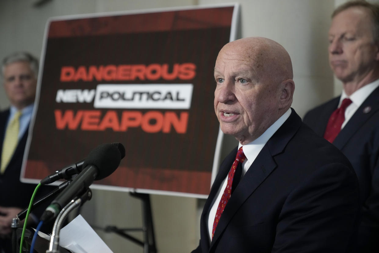 Rep. Kevin Brady, R-Texas, Republican leader of the House Ways and Means Committee, speaks before the House Ways & Means Committee holds a hearing regarding tax returns from former President Donald Trump on Capitol Hill in Washington, Tuesday, Dec. 20, 2022. (AP Photo/Andrew Harnik)